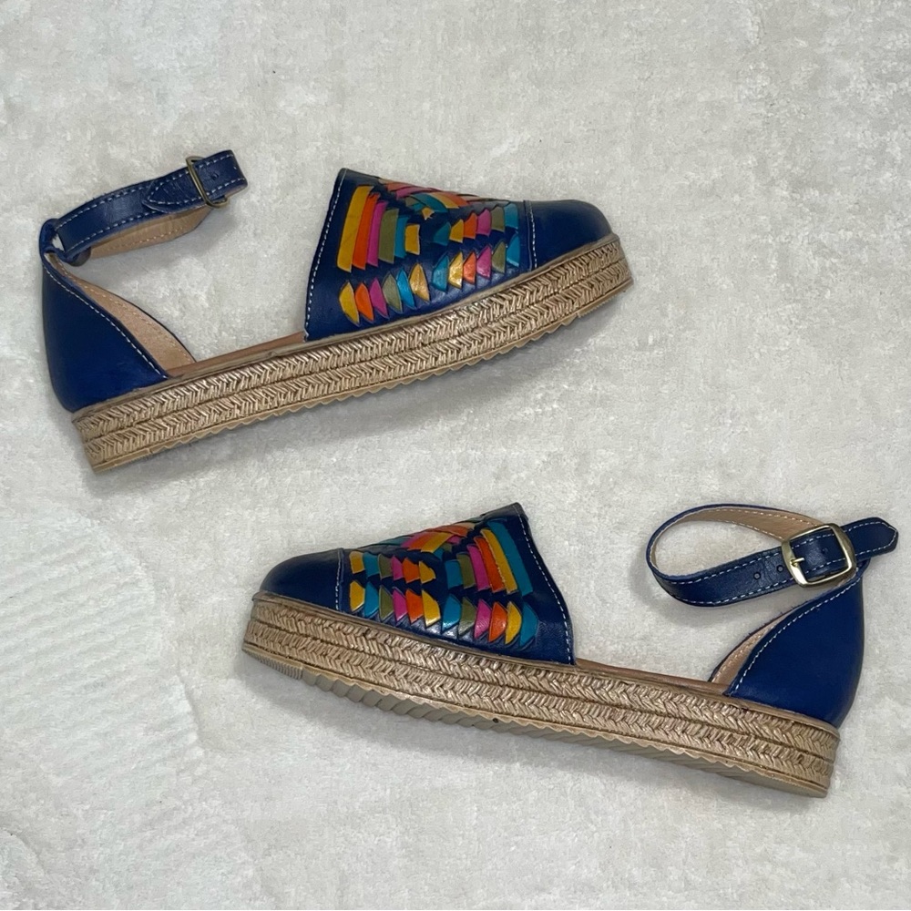 Handmade Women Navy and Multi-Color Leather Espadrille Sandals with a Boho Touch